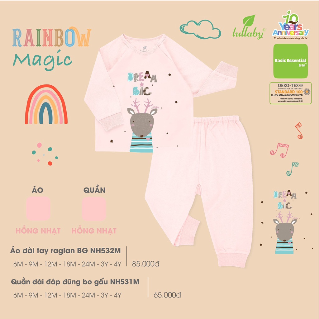 Bộ dài tay cotton mỏng Lullaby cho bé gái in họa tiết NH532M, NH228V