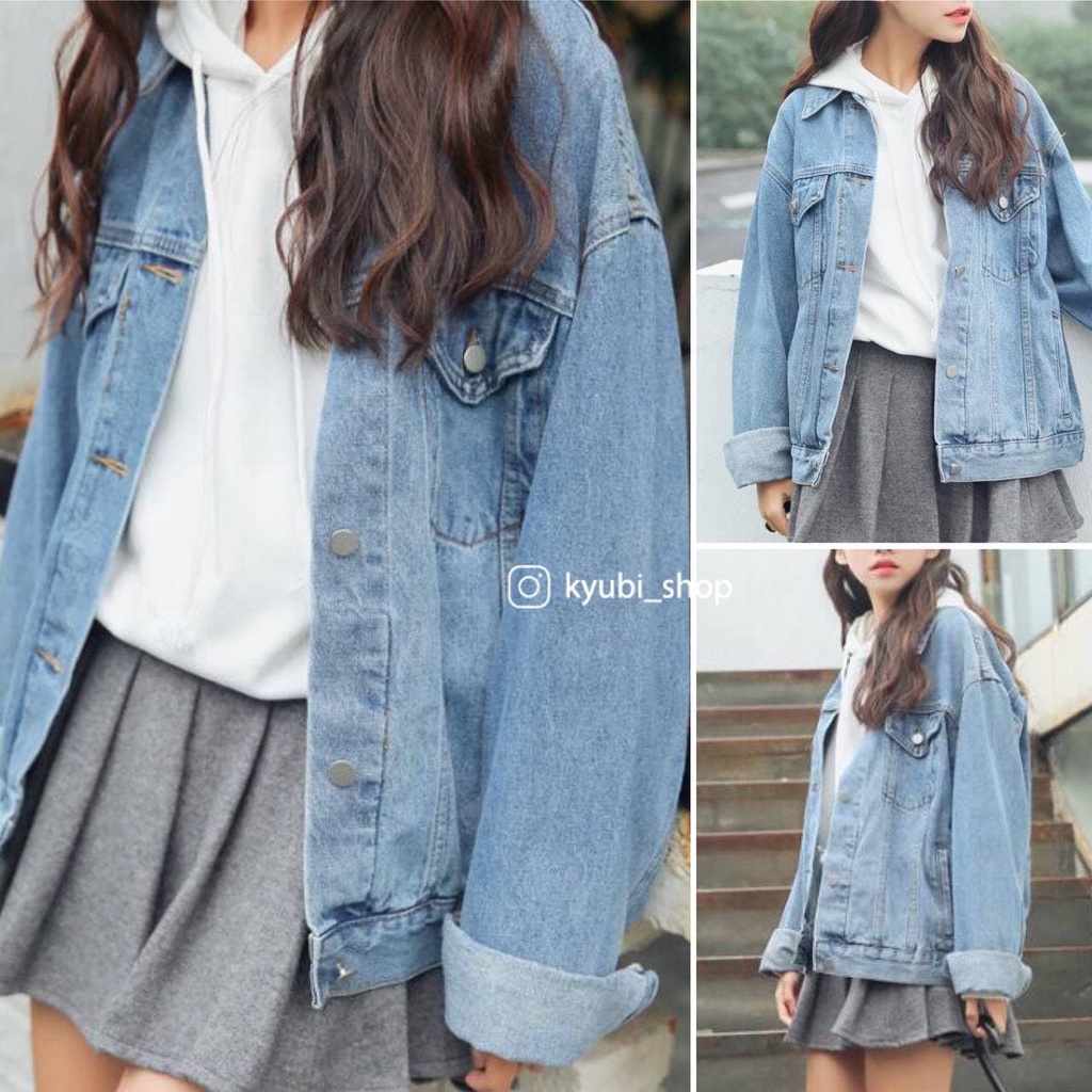 Áo khoác jean nữ ulzzang form rộng có túi trong tiện dụng [Nhiều Size] - Kyubi Jean Jacket AKJ28 kể | BigBuy360 - bigbuy360.vn