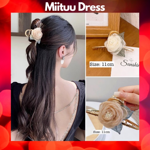 Kẹp tóc Hàn Quốc đính hoa hồng Miituu cặp tóc càng cua kim loại xinh xắn sang chảnh cho nữ hottrend KHH
