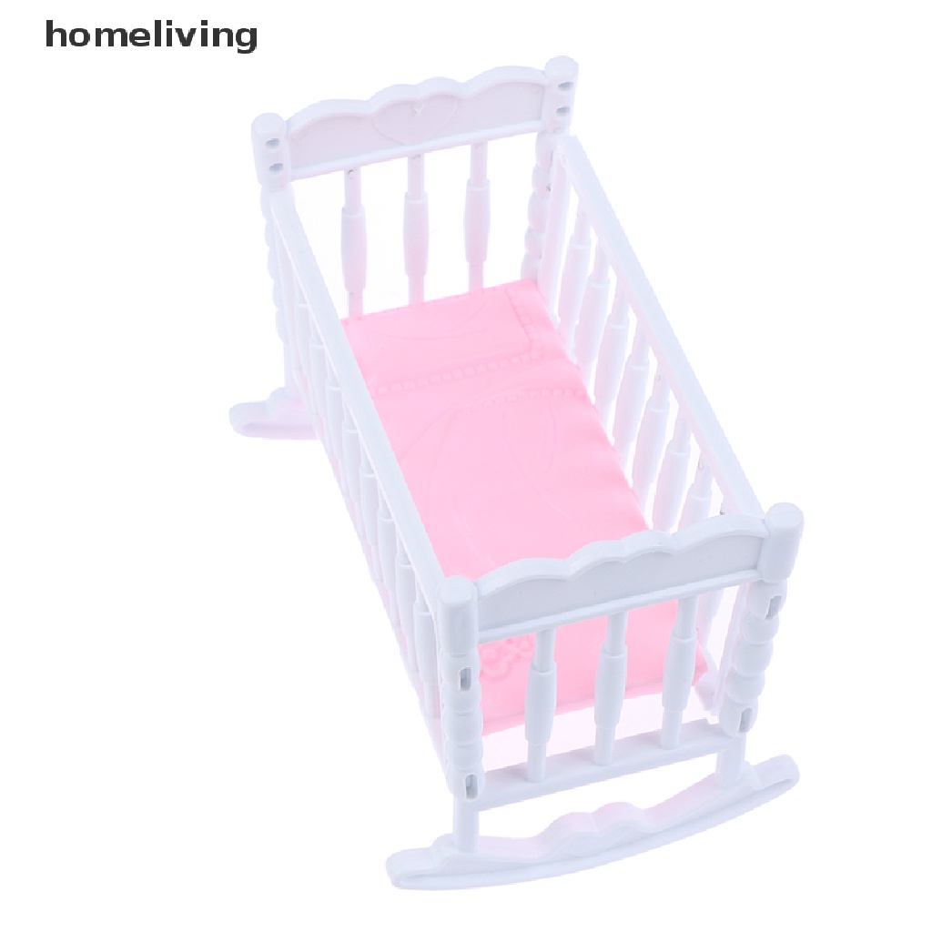 Nôi Em Bé Màu Trắng Hồng Nhạt Trang Trí Nhà Búp Bê