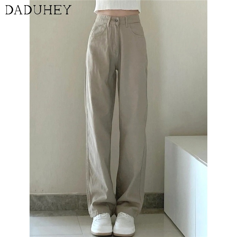 Daduhey Quần jeans ống rộng eo cao thời trang đường phố sành điệu với 6 màu tùy chọn dành cho nữ