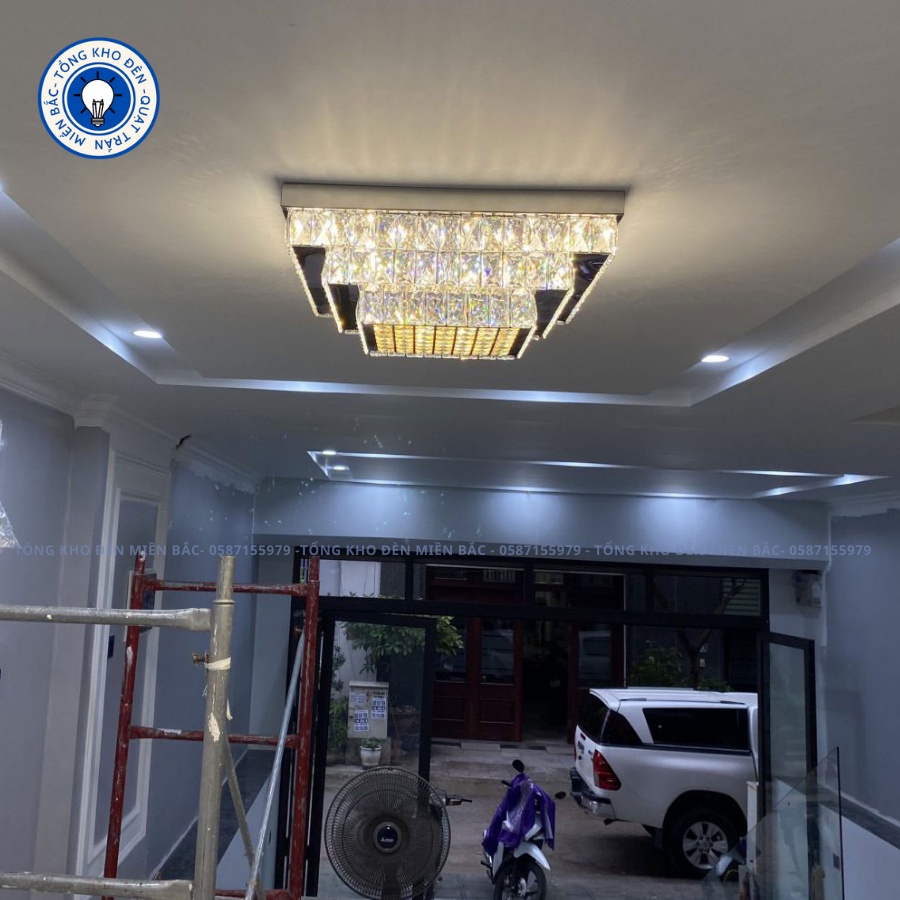 Đèn Ốp Trần-Đèn Mâm Pha Lê Vuông Cao Cấp-Đèn Trang Trí Phòng Khách-Tặng Kèm Điều Khiển Từ Xa