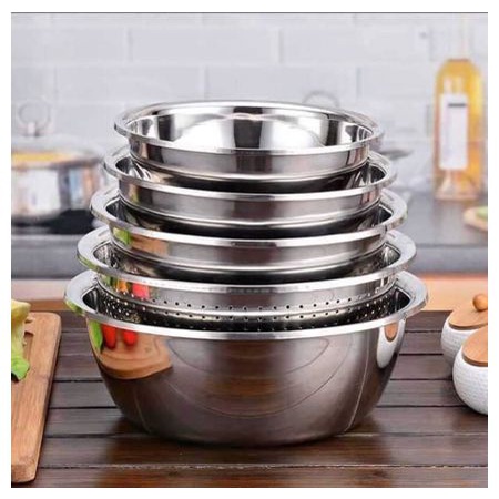 Combo 5 Thau Và Rổ Inox