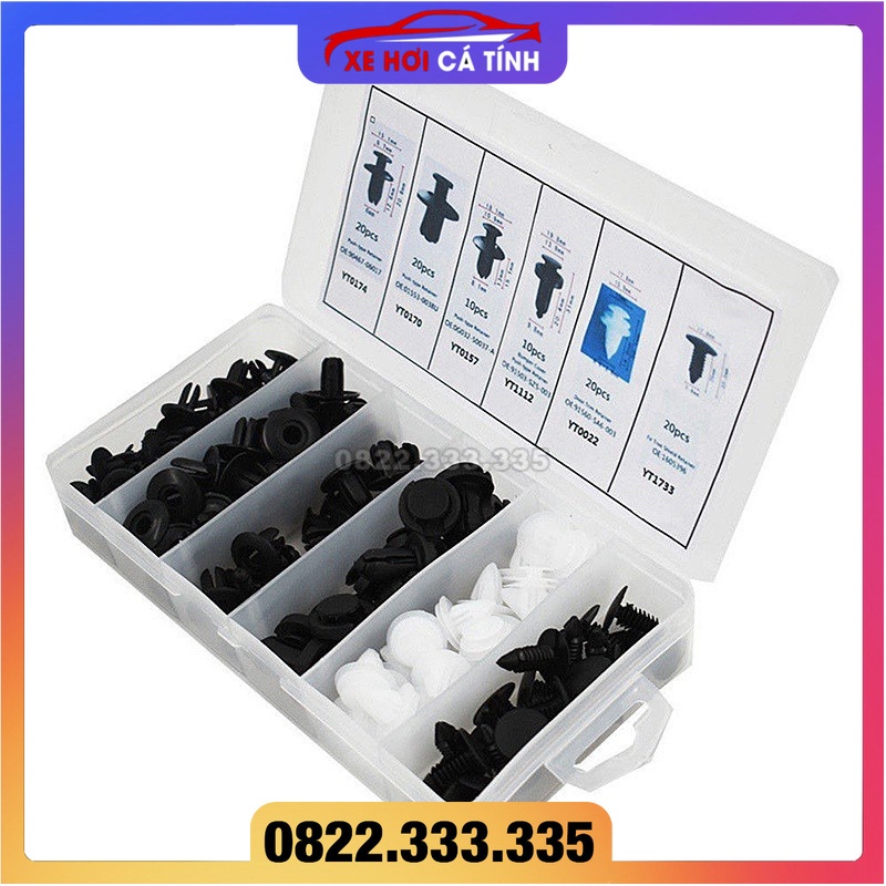 Bộ 100 Chốt Vít Vặn Các Bộ Phận Trên Xe Hơi Chất Liệu Nhựa Kèm Hộp Đựng