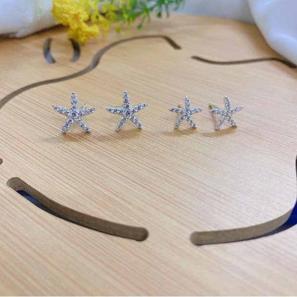 Khuyên Tai Bạc Nữ S925 CaoBac Silver Sao Biển Đính Đá Phong Các Đơn Giản  - Trang Sức Cáo Bạc JEWELLERY