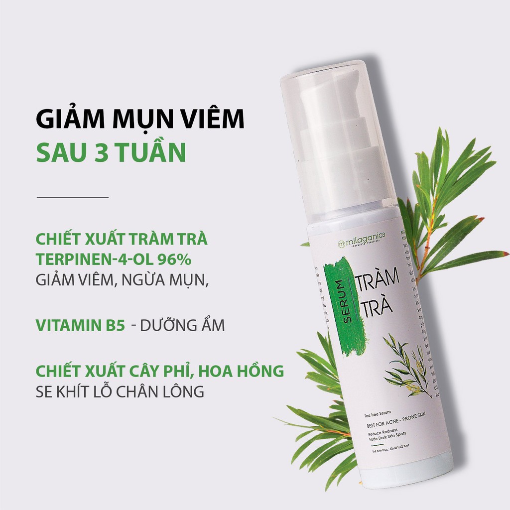 Tinh Chất Serum Mụn Tràm Trà Teatree Làm Khô Vết Nhân Mụn, Giảm Viêm MILAGANICS 30ml (Chai)