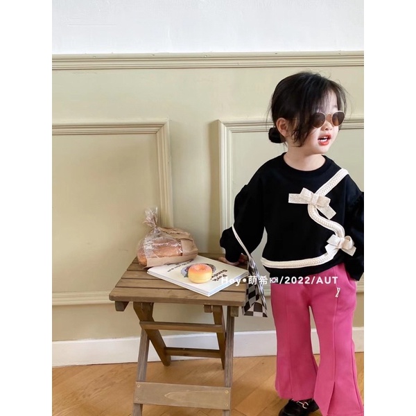 Set áo đen viền quần hồng cho bé gái