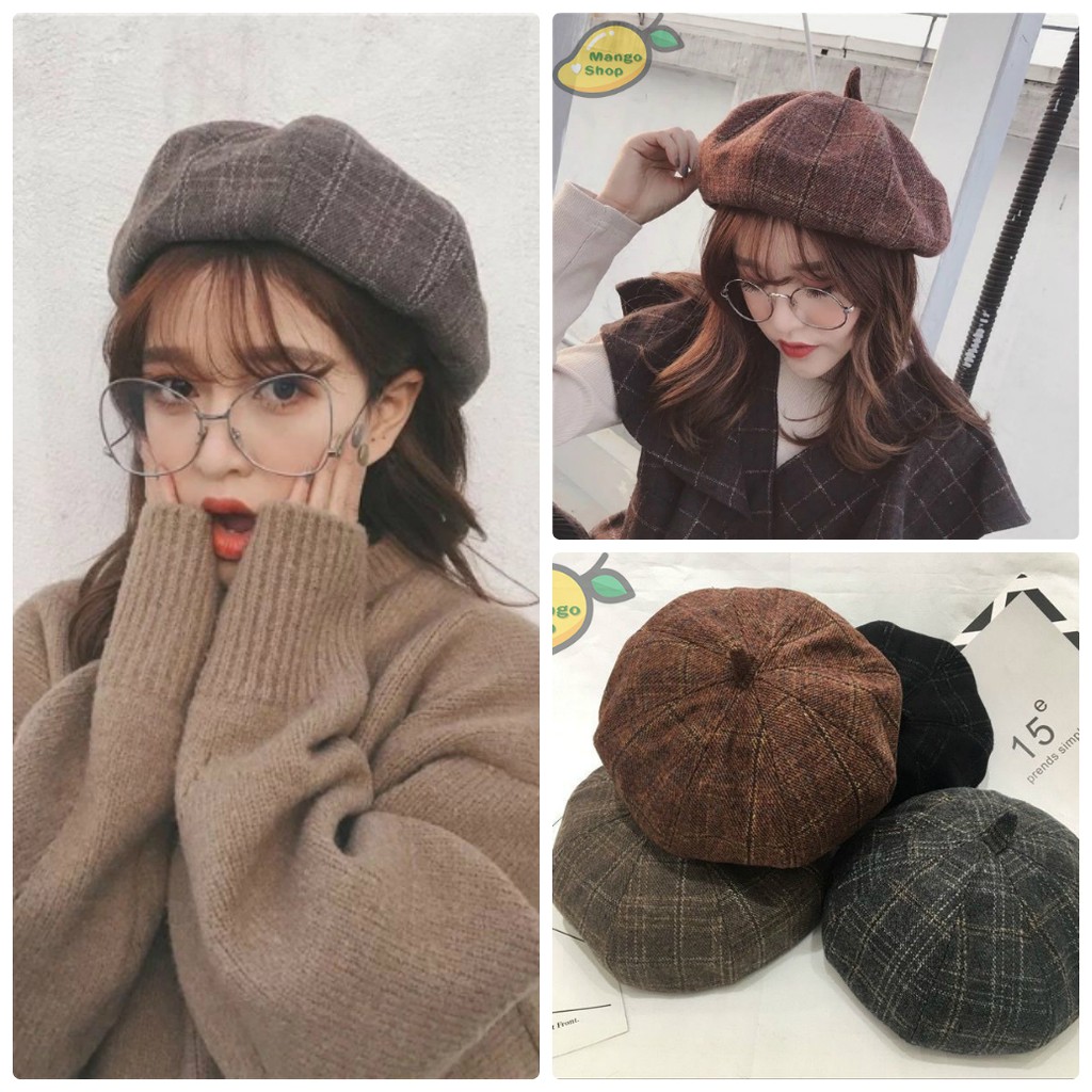 Mũ nồi kẻ caro Ulzzang ( Mũ nồi beret )