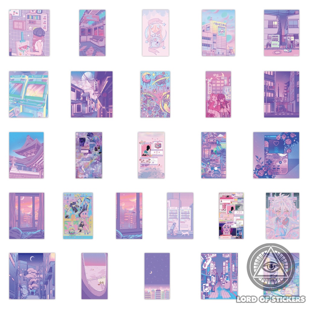 Set 56 Nhãn Dán Retro Aesthetic Lofi Sticker Phong Cách Hoạt Hình Chống Thấm Nước Trang Trí Mũ Nón Bảo Hiểm, Laptop, Sổ