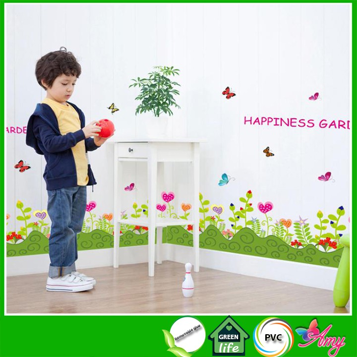 Decalamyshop - Decal dán trang trí chân tường Happy Garden DCT041 (42 x 136 cm)