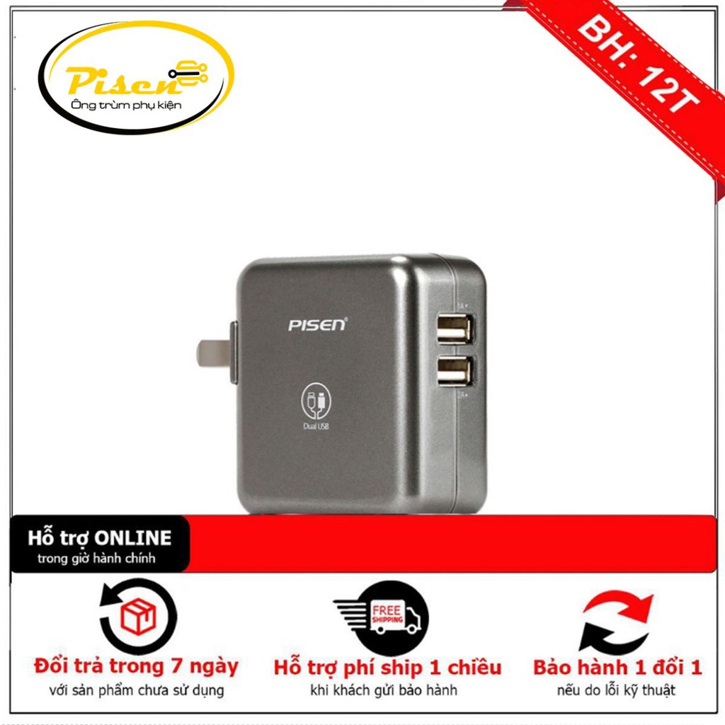 { Free ship } Củ sạc Pisen Dual Port 2A 15W - SMART CHARGER