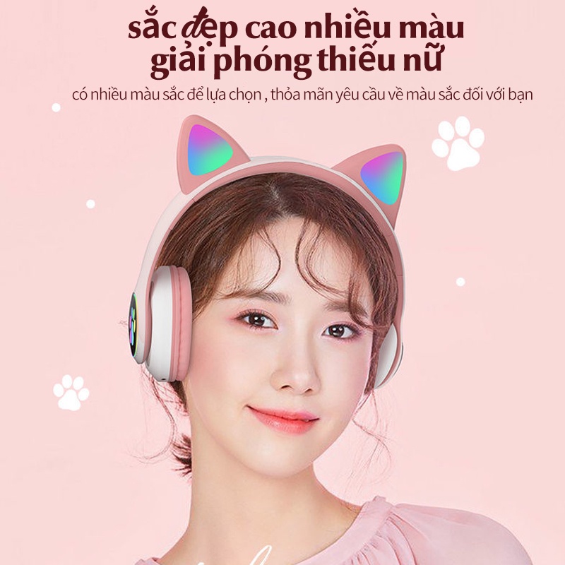 Tai nghe máy tai mèo bluetooth không dây quang có micro Thích với tất cả các loại điện thoại