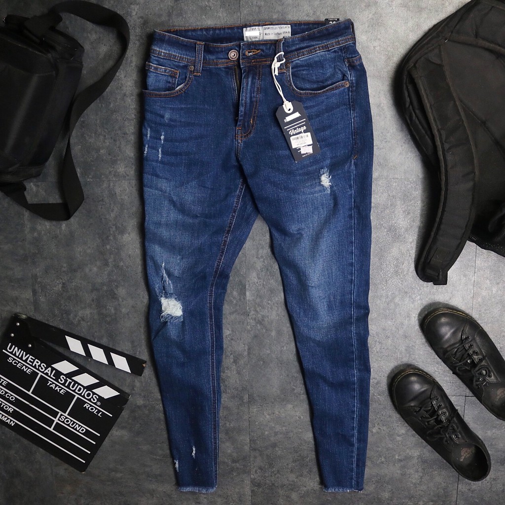 Jeans bụi tông xanh phối wash và rách cực chất SS20