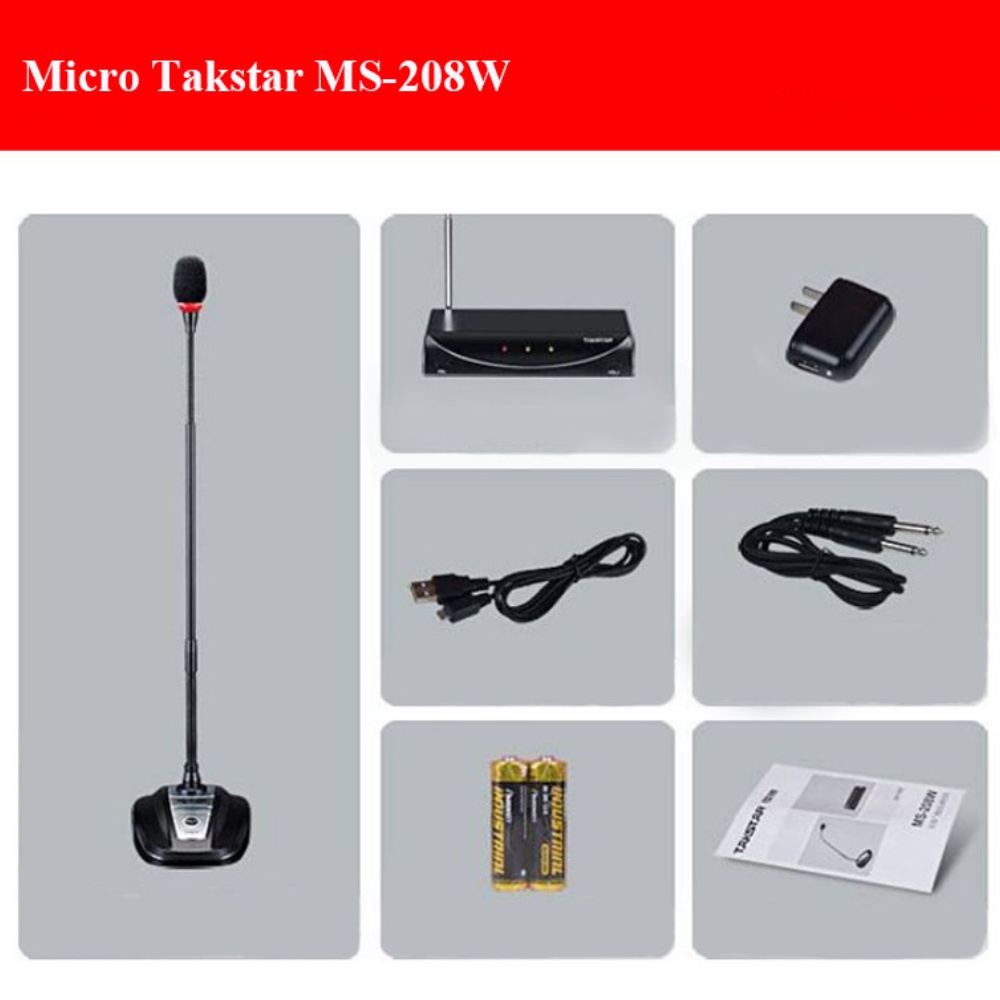 Micro Không Dây Takstar MS-208W - Mic Hội Nghị Sử dụng sóng VHF , Đầu ra cân bằng XLR chuẩn , Độ nhạy cao và độ ồn thấp