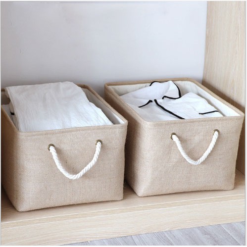 Giỏ đựng đồ 2 lớp vải cotton linen dày (41x31x20cm)