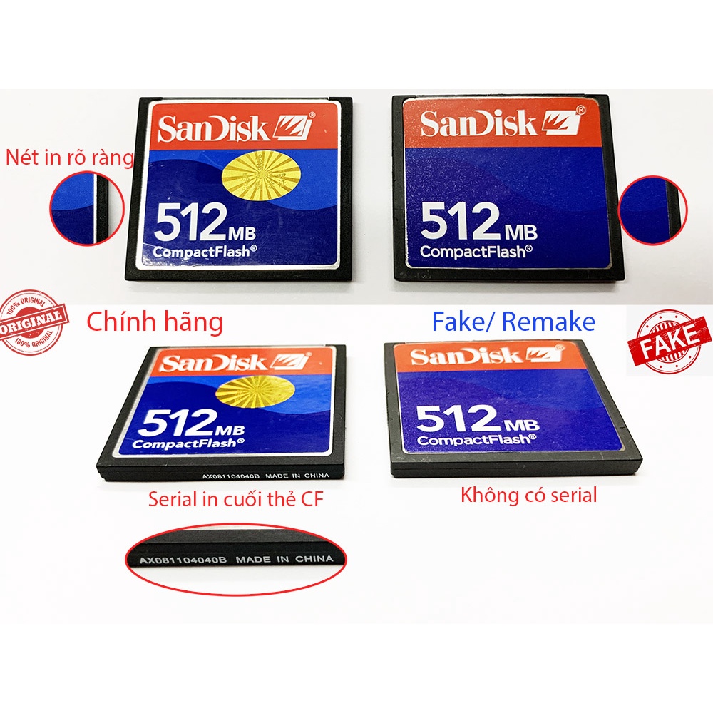 Thẻ nhớ CF SanDisk 2GB Compact Flash Card dùng cho công nghiệp máy CNC, máy ảnh kỹ thuật số.