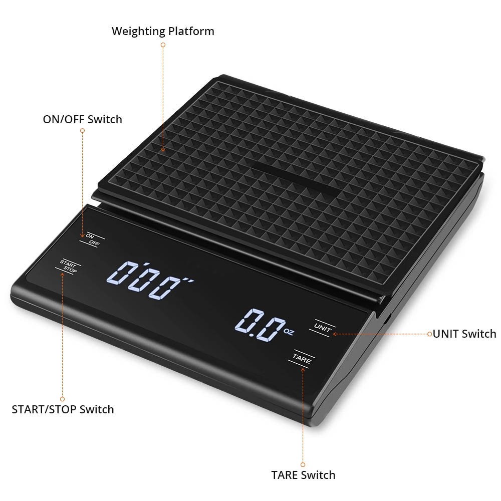 Household coffee scale hand wash multi function bar electronic scale with timer 3kg kitchen scale