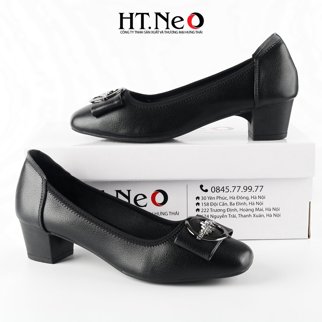 Giày cao gót HT.NEO  gót trụ cao 4cm, quai da đính khuy cực xinh CS227