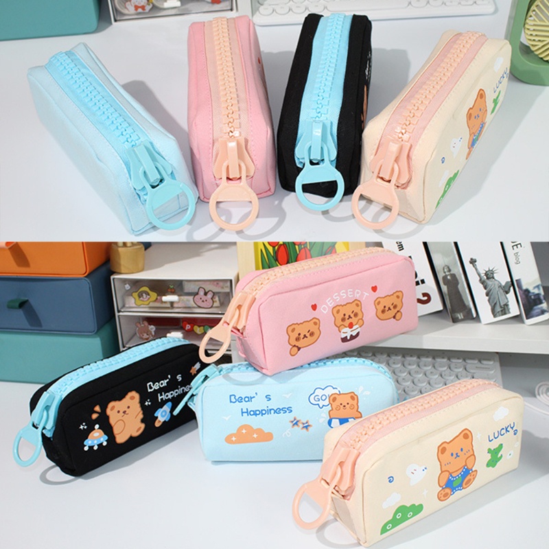 Túi Đựng Bút Sức Chứa Lớn Có Khóa Kéo In Họa Tiết Gấu Dễ Thương
