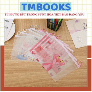 Túi Đựng Bút Trong Suốt Họa Tiết Báo Hồng cute ,dễ thương,Túi Zipper đựng bút và văn phòng phẩm TMBOOKS Unicorn