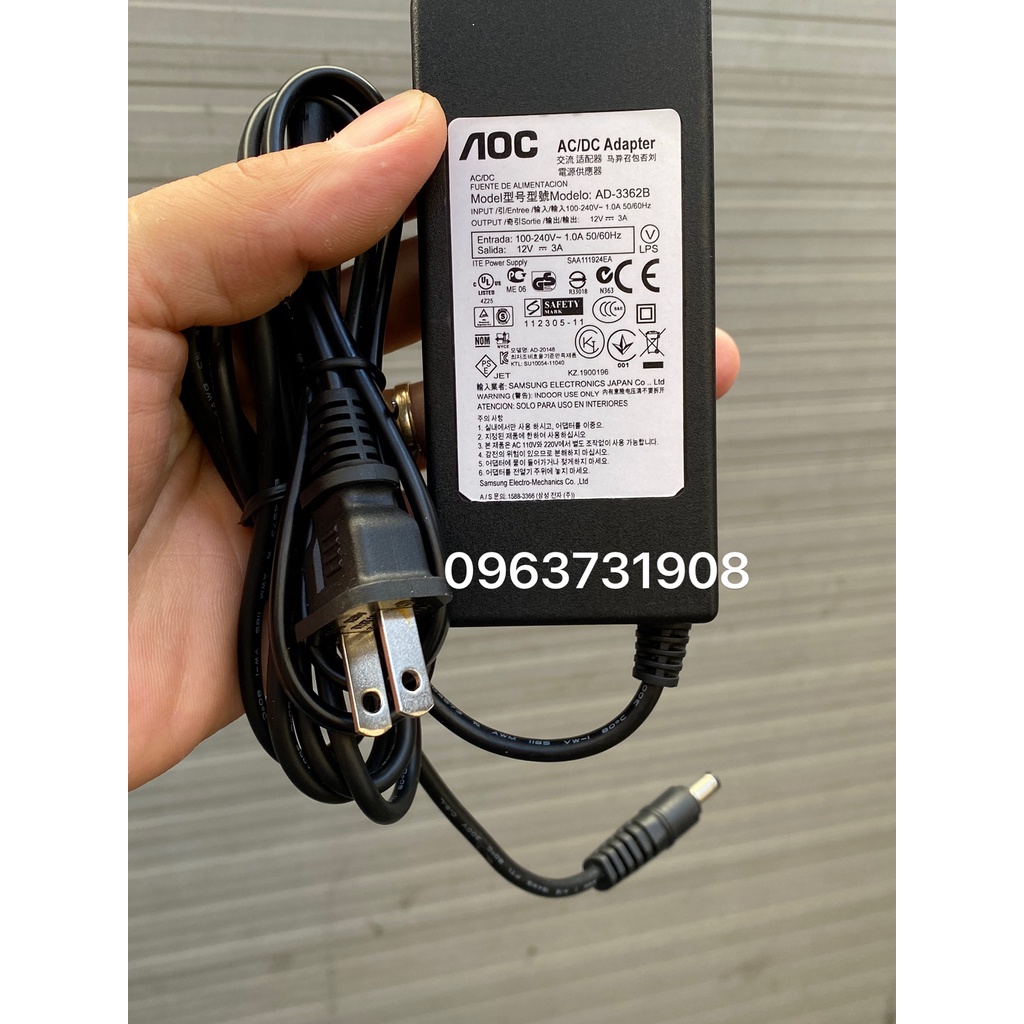 Bộ nguồn màn hình Aoc 12V 3A chính hãng