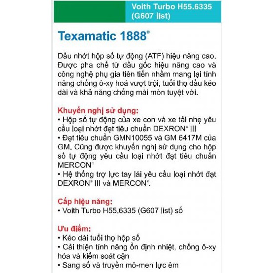 Dầu trợ lực tay lái và hộp số tự động Caltex Texamatic 1888 [ 1L ]