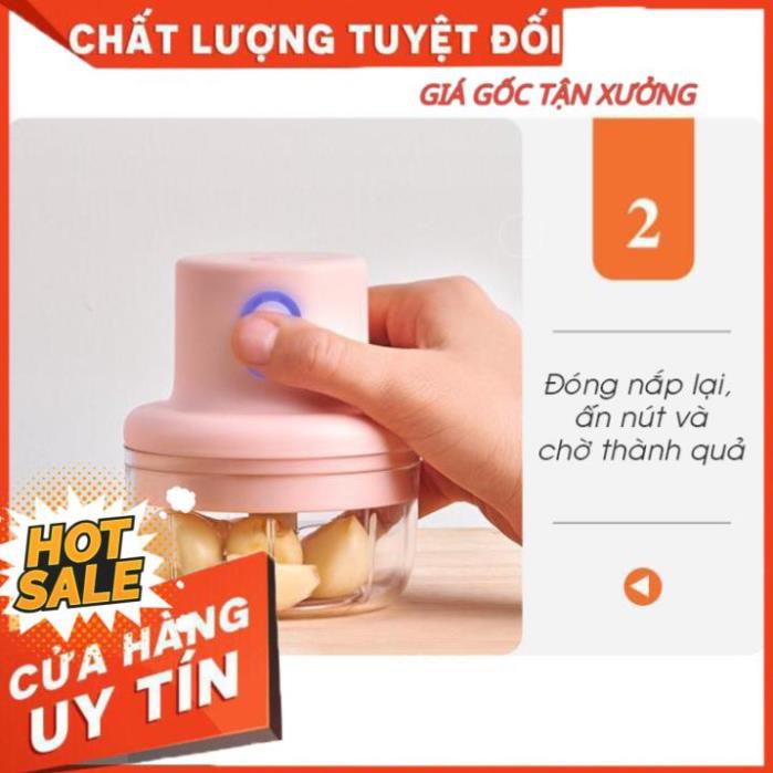 Máy xay đa năng mini cầm tay dung tích 250ml -  Xay thịt gia vị tỏi ớt rau củ kèm dây sạc 