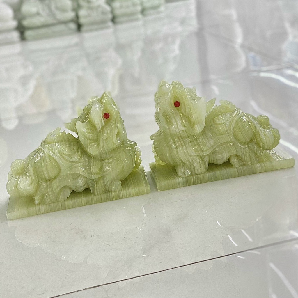 Cặp Tỳ Hưu Phong Thủy, Tỳ Hưu Tài Lộc Đá Ngọc Hoàng Long- Dài 15cm
