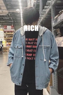 ÁO KHOÁC JEANS PHỐI NÓN XÁM