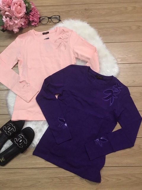 Áo thun cổ tròn tay dài đẹp y hình