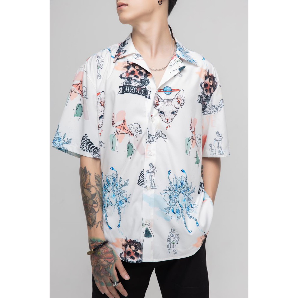 Áo Sơ Mi MENDE CRAYON SHIRT form rộng cổ vest tay ngắn unisex nam nữ màu trắng