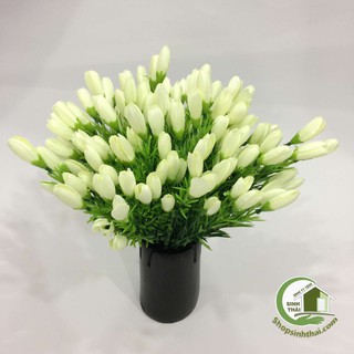 Bụi hoa tulip nhí màu trắng - hoa giả cao cấp