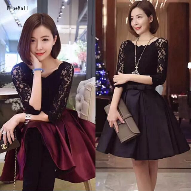 Women Korean Elegant Lace Dinner Dress
