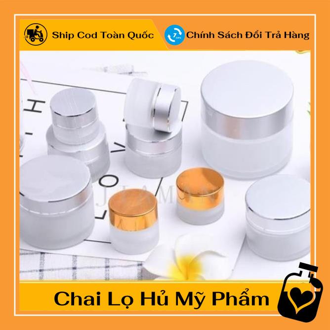 Hủ Đựng Kem ❤ Hũ chiết mỹ phẩm thủy tinh mờ 15g,20g Nắp Vàng , Đen , lọ đựng kem , , phụ kiện du lịch