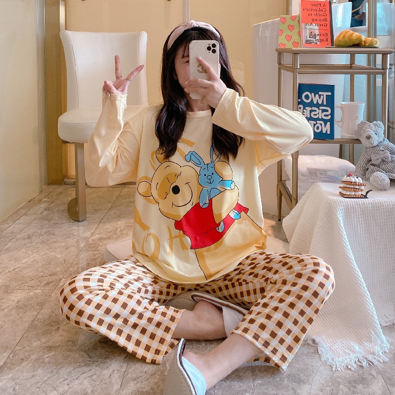 Đồ Bộ Nữ Thun Cotton Tay Dài Quần Dài, Đồ Mặc Ở Nhà Quảng Châu, Họa Tiết Hoạt Hình Dễ Thương TD06 | BigBuy360 - bigbuy360.vn