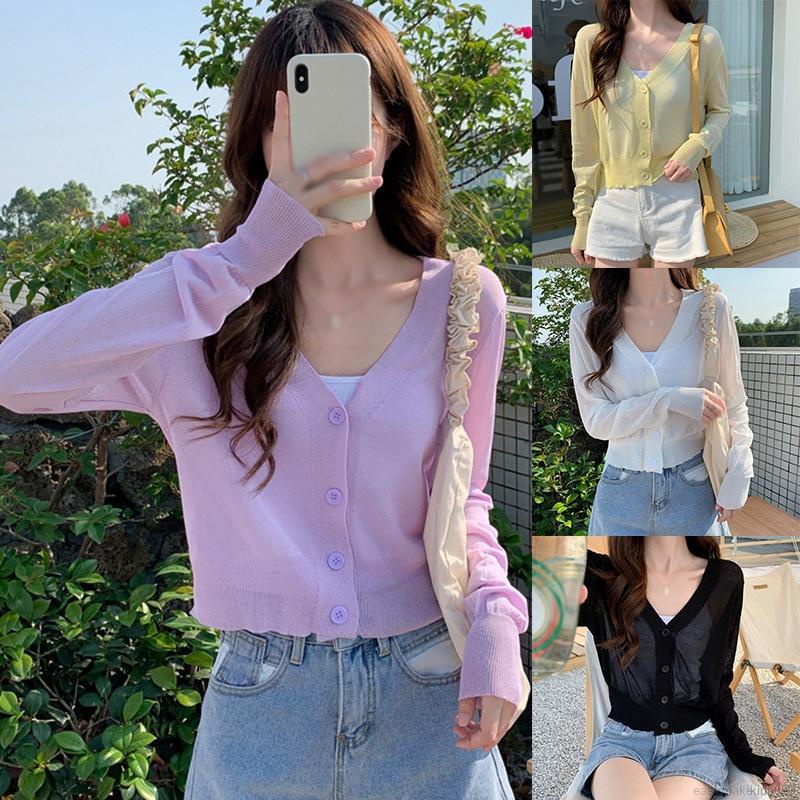 Áo Khoác Cardigan Dệt Kim Mỏng Dáng Rộng Cổ Chữ V Thời Trang Cho Nữ | BigBuy360 - bigbuy360.vn