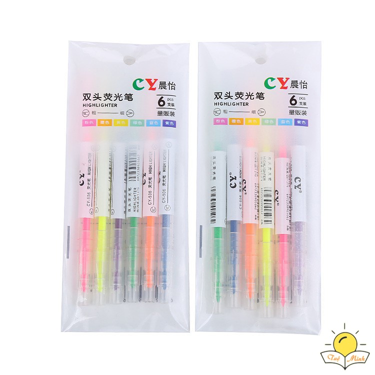 Set 3/6 bút highlight 2 đầu đánh dấu màu Pastel, bút nhớ nhiều màu HI02 Tuệ Minh