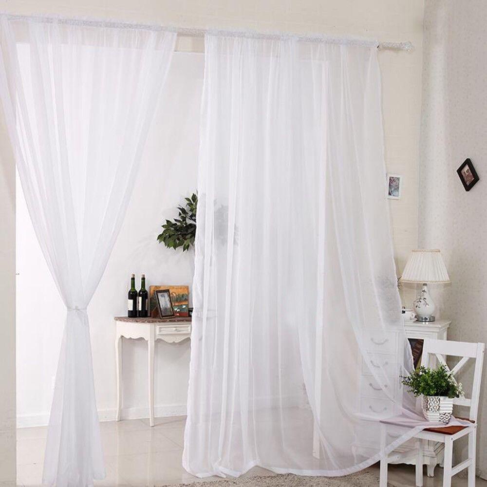 Set 2 Tấm Rèm Cửa Sổ Vải Voan Trơn Kích Thước 137cm