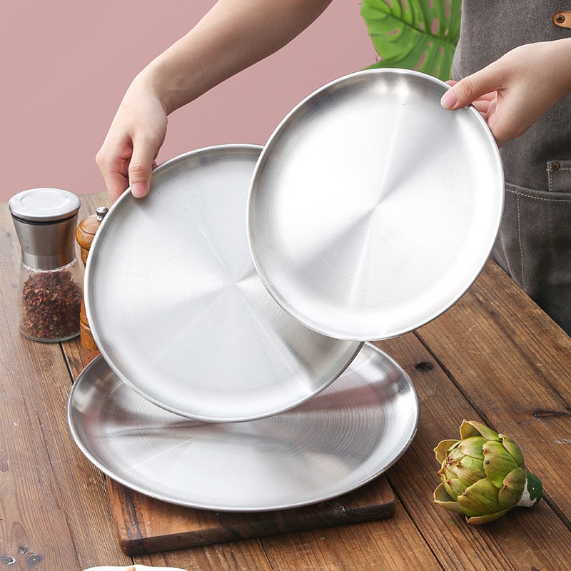 Đĩa tròn bằng thép không gỉ dày dặn phong cách Hàn Quốc
