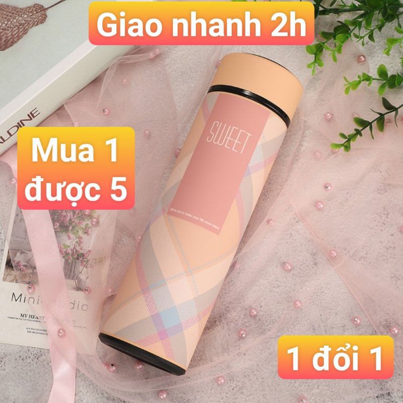 Bình giữ nhiệt 500ml nắp vặn kẻ caro Chai Bình đựng nước giữ nóng lạnh đến 8 giờ