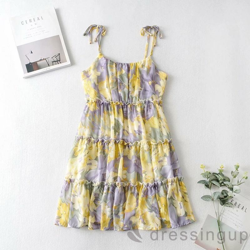 Đầm Hai Dây In Họa Tiết Hoa Thời Trang Thanh Lịch Dành Cho Nữ