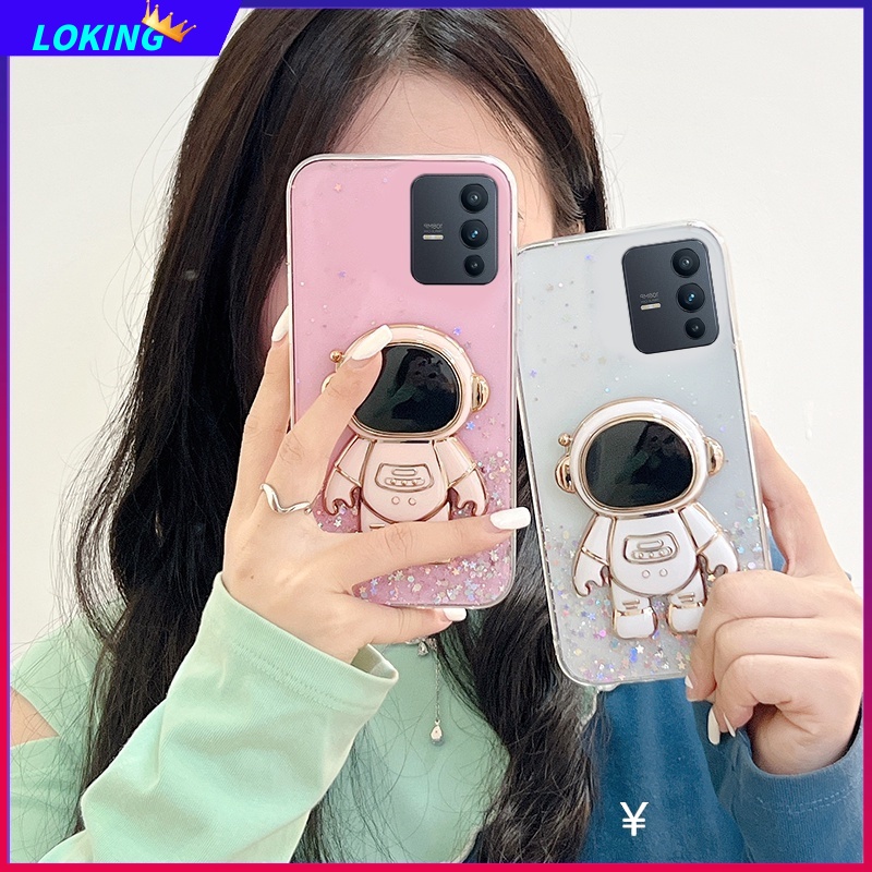 Ốp Điện Thoại Kim Tuyến Bạc Hình Phi Hành Gia 3D Cho VIVO V23 V23E V23Pro V21 V21E V20 V20SE V20Pro V19 V17