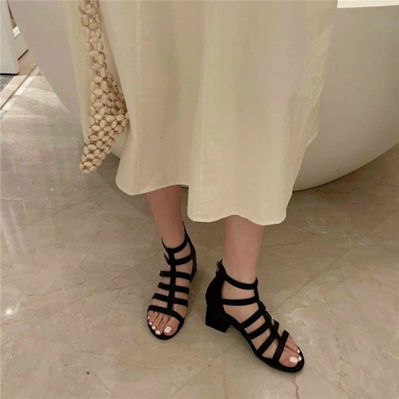 Giầy, sandal nữ cao cổ khóa kéo sau gót stronger  - HKT