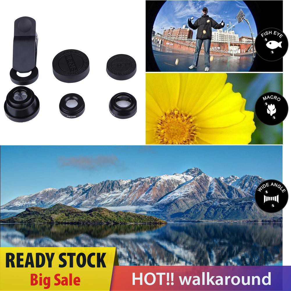 Walk Clip 3-in-1 180 Fish-Eye Lens+Wide Angle Lens+Macro Lens Black