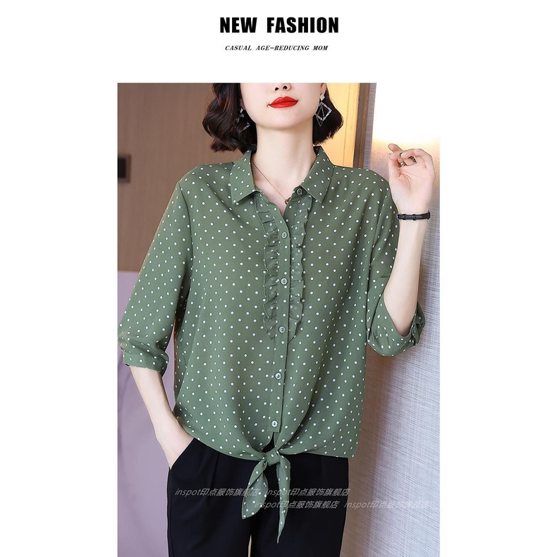 Áo sơ mi chiffon tay dài dáng rộng thời trang mùa hè dành cho phụ nữ trung niên