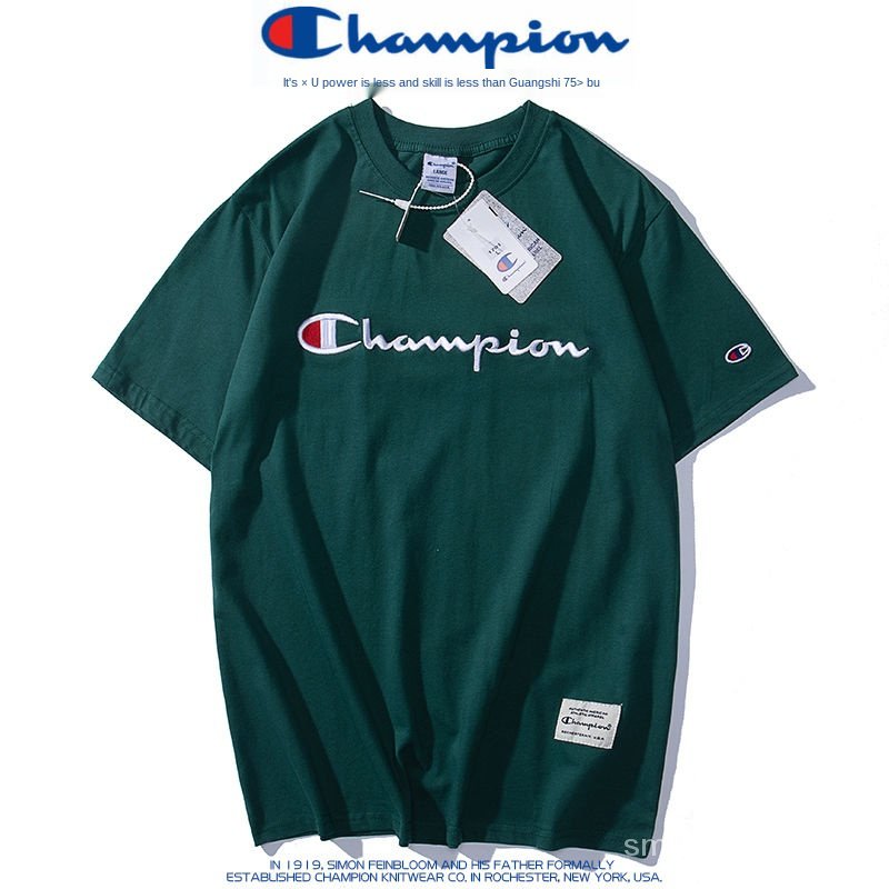 Áo Thun Cotton Ngắn Tay Thêu Chữ Champion Thời Trang Mùa Hè Cho Cặp Đôi