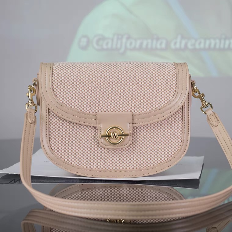 QVQ087 Túi canvas yên ngựa viền da 2 dây đeo