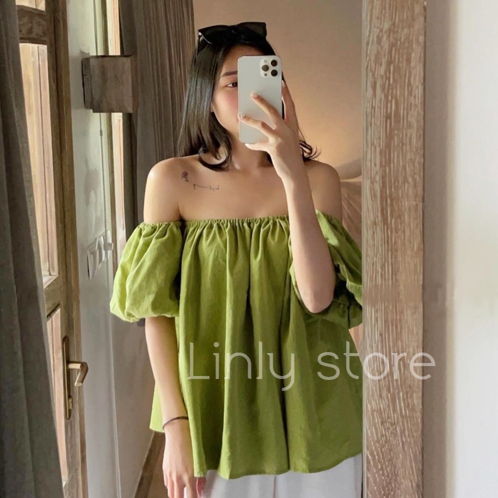 [Mã FAWEEKDAY2 giảm 10K đơn 50K] Áo trễ vai tay bồng - Áo kiểu nữ chất đũi, tay 2 lớp A-TV | BigBuy360 - bigbuy360.vn