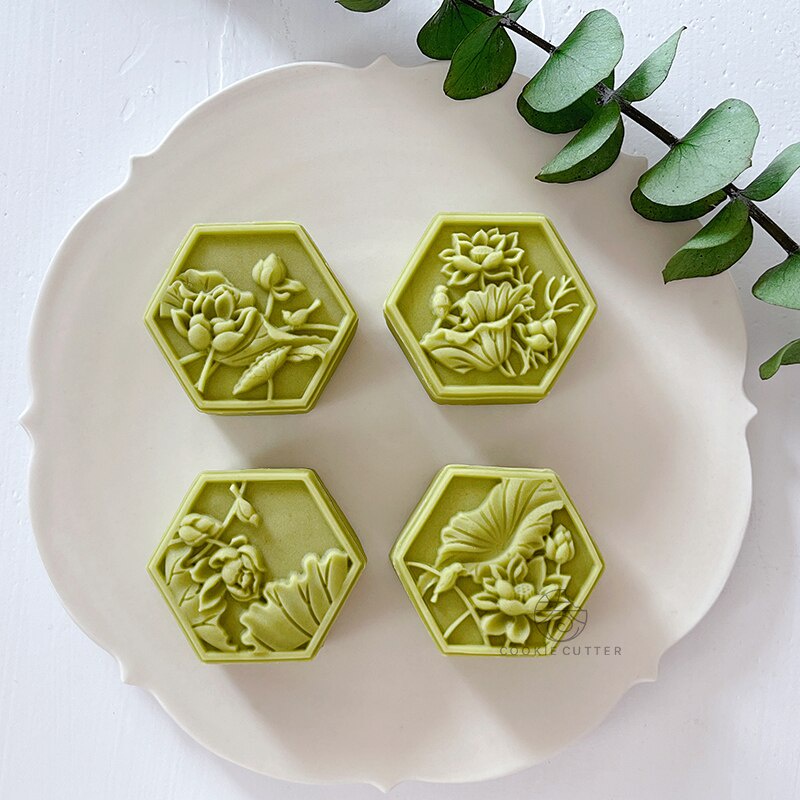 Bộ 4 Khuôn Làm Bánh Trung Thu Hình Lục Giác 50-63g