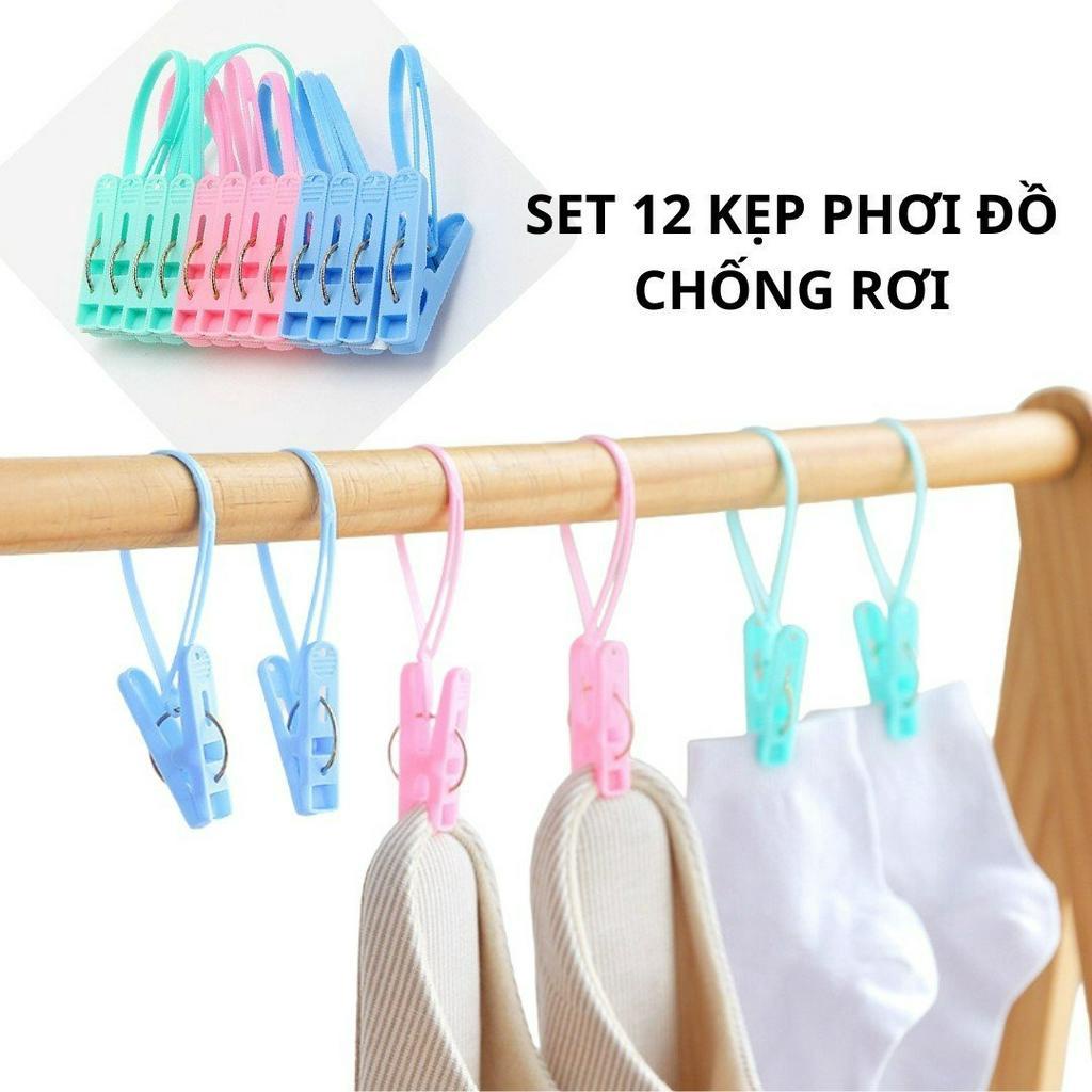 Kẹp nhựa phơi đồ có dây treo chống rơi đa năng